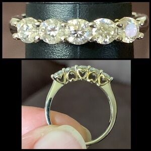 MOISSANITE FIRE .80CTW DEW ROUND PLATINEVE 14K YELLOW GOLD OVER SILVER RING